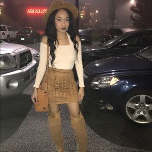 SOLD! light brown off the shoulder top (bodysuit)